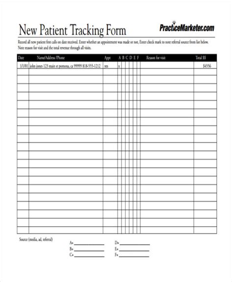 Patient Tracking Form Printable