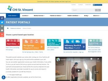 Patient portal chi st vincent. The Advantages of 3D Mammograms. View Hub. Serving Arkansas since 1888. Hospitals, clinics, and award-winning care for your heart, brain, bones and more. CHI St. Vincent - healthier together. 