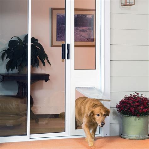 Patio door with dog door built in. The Petview door features a fullview design with a built-in screen giving pets the luxury of being able to see outside and let themselves out. 370-79. SINGLE-VENT. LARGE PET DOOR. The traditional highview design gives the bottom of the door enhanced durability and is a great choice if your dog is a larger breed. 3 60- 49. 