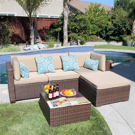 Patiorama 7 Pieces Outdoor Patio Furniture Set, All Weather Grey PE Wicker Rattan Sectional Conversation Set, Porch Garden W/Built-in Glass Table, Seat Clips, Light Grey Cushions JOIVI Patio Furniture Set, 7 Piece Patio Dining Sofa Set, Outdoor Sectional Sofa Conversation Set All Weather Wicker Rattan Couch Dining Table & Chair with Ottoman, Gray. 
