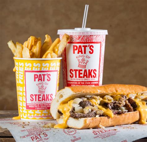 Pats king of steaks. Remove the onions and add the remaining oil and saute the slices of meat quickly on both sides. Melt the cheez whiz in a double boiler or in the microwave. Place 8 ounces of the meat into the ... 