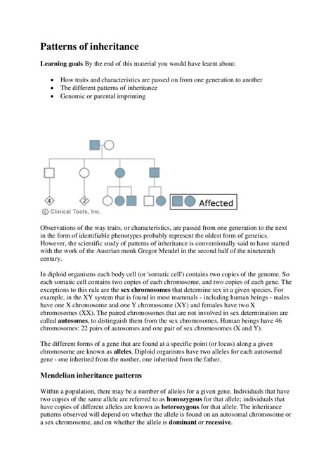 Patterns of Inheritance Worksheet Docsity