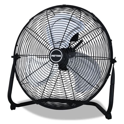 Patton high velocity fan. Description. Keep your garage or workshop cool, ventilated and dry with this 18-inch Patton high-velocity fan. It has three different speed settings, as well as options that let you maximize air exhaust, intake and circulation. Easily adjust or move this Patton high-velocity fan thanks to the convenient carry handle and adjustable tilt head. 