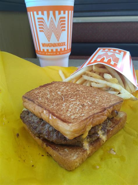 Patty melt whataburger. Jan 24, 2024 · Chili Cheese Burger Only: 1255 cal. Kids Whatameal with grilled cheese: 1070. Save my name, email, and website in this browser for the next time I comment. Whataburger menu prices 2024: Chili Cheese Burger Only; $8.49, Whataburger only; $5.49, Double Meat Whataburger only; $6.79, Avocado Bacon Burger only; $7.39,.. 