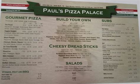 Pauls pizza white bluff. Paul's Pizza. 4451 Highway 70 E, White Bluff, TN 37187. El Jardin Mexican Restaurant (2) 115 Luyben Hills Rd, Kingston Springs, TN 37082. Backyard Burgers (2) 