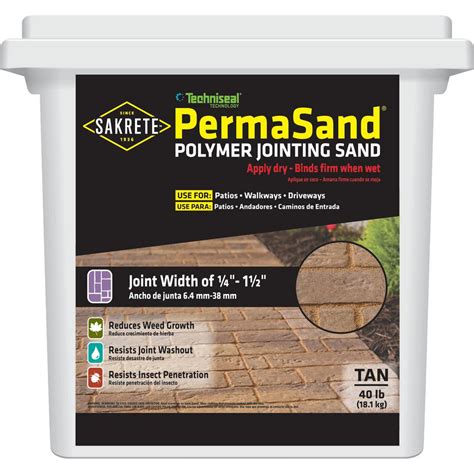 Paver sand home depot. It is a budget-friendly polymeric sand for installations carried out in light-duty environments. Reduces weed growth. Deters ants and other insects. Helps reduce joint erosion - water, frost heaving, wind, power washing, etc. Stabilizes paver installations - follows soil movement. Minimum width between pavers: 1/4 in. 