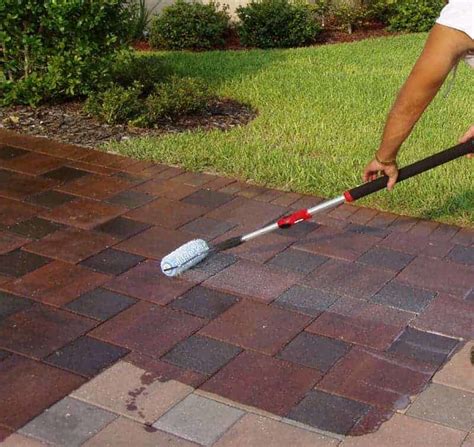 Pavers sealant. Paver sealers can be applied using a pump-up sprayer, roller, or brush. Apply the paver sealer according to the directions. Work in small areas at a time and apply the sealer evenly. Using a brush to cut in edges and rolling or spraying the larger open areas seems to work best. It is important not to over-apply the paver sealer. 