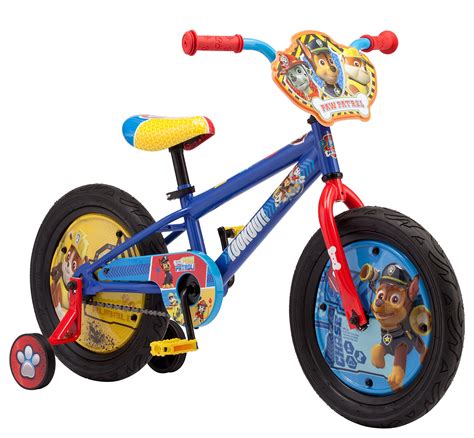 Kids' bike designed with 12-inch wheels, this bike fits riders ages 2 to 4, or 28 to 38 inches tall. Steel kids Paw Patrol frame is fun, sturdy and full of Chase graphics. Single speed drivetrain is easy to use and maintain. Rear coaster (pedal) brakes provide intuitive stopping. Handlebar plate includes police-style megaphone for extra fun.. 
