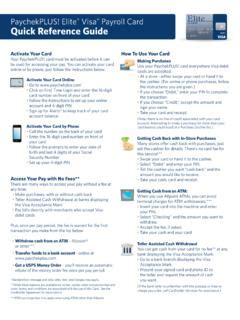 PaychekPLUS! Elite Visa Payroll Card Quick Reference Guide