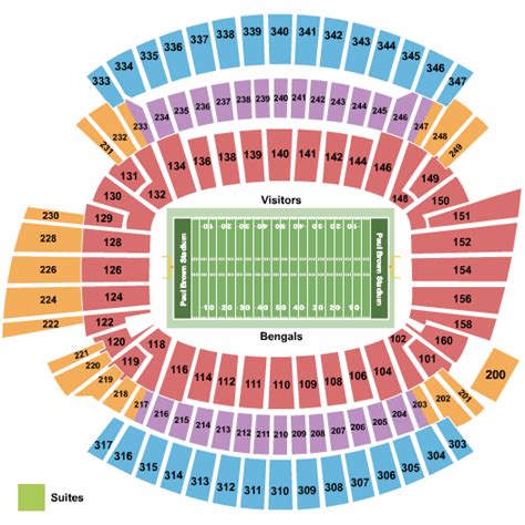 The 100-Level at Paycor Stadium is a great option for any Bengals game. It is the closest seating option and is a great spot to see NFL action up close. Sideline Seating There are 32 rows in each sideline section with accessible seating in the back. Most football fans prefer sitting here for equal views on both sides of the field.. 