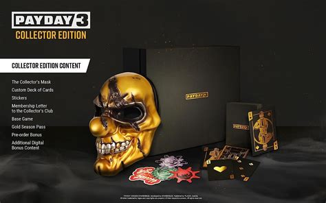Payday 3 collectors edition. Product description. PAYDAY 3 is the much anticipated sequel to one of the most popular co-op shooters ever. Since its release, PAYDAY-players have been reveling in the thrill of a perfectly planned and executed heist. That’s what makes PAYDAY a high-octane, co-op FPS experience without equal. Step out of retirement back into the life of ... 