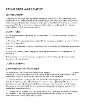 Paymaster services agreement.  A paymaster agreement template word is a docume...