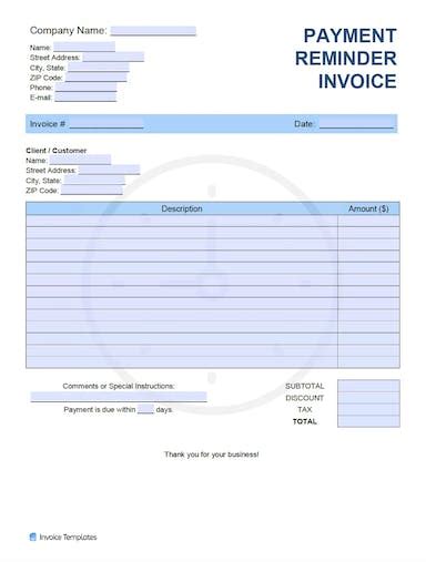 Payment Reminder Invoice Template Invoice Generator