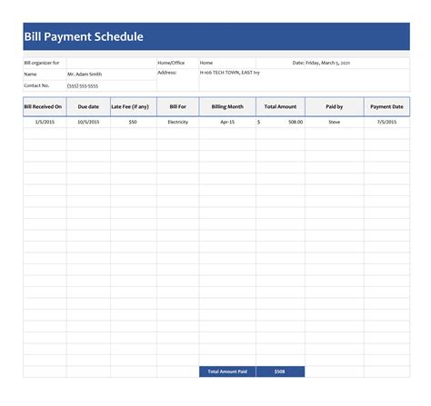 Payment Schedule Excel Template