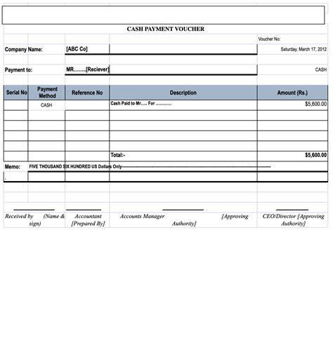 Payment Voucher Format in MS Excel Free Download