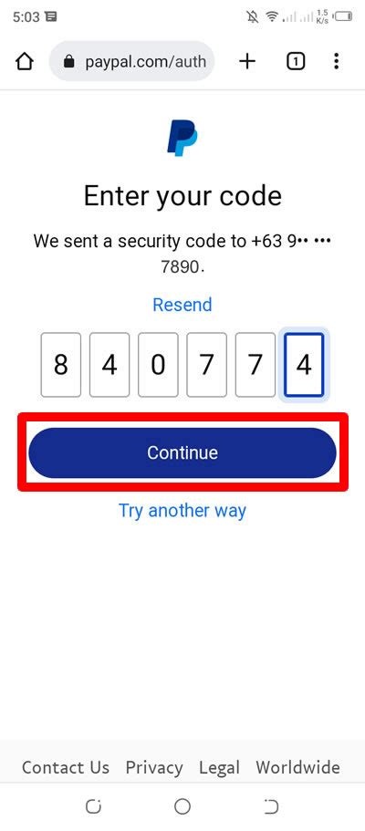 Paypal security code text not received.  Add or update your phone number o...