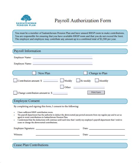 Payroll Authorization Form Sample Templates Sample Templates