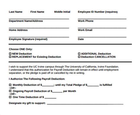 Payroll Deduction Form Template 10 Free Sample Example Format Free Premium Templates