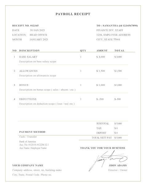 Payroll Receipt Template Word