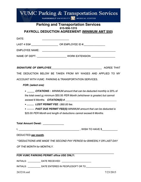 Payroll deduction agreement in Word and Pdf formats