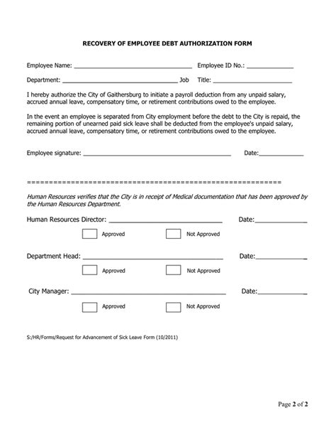 Payroll deduction authorization form in Word and Pdf formats page 2 of 2