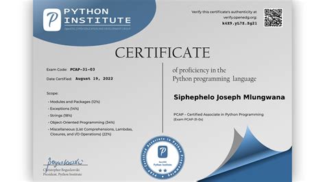 Pcap certification. Now is the time to get certified for Python! Python Institute PCAP-31-03: Certified Associate in Python Programming. There are six Practice Tests with preparation questions from all knowledge areas. to prepare for the PCAP-31-03 exam at the Python Institute. Every question has an explanation and a Try-It-Yourself-Code. 