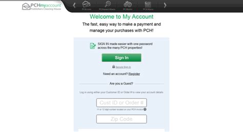 Welcome to My Account The fast, easy way to make a payment and manage your purchases with PCH!. 