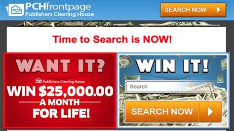 Search. Start getting chances to win Publishers Clearing House prizes! Once your registration information has been processed, you will get a PCH Sweeps entry with your first search each day. Register now if you haven't already! PCH Search & Win did not find anything for. ebay.. 