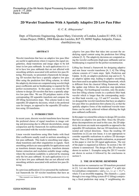 Pdf 2d Wavelet Transforms With A Spatially Adaptive 2d Low Pass Filter
