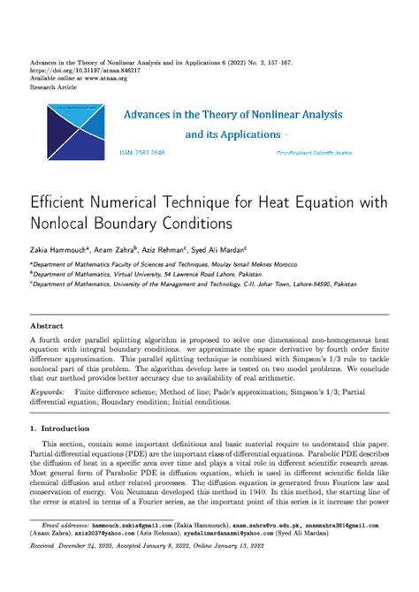 Pdf A Numerical Method For The Heat Equation With A Nonlocal Boundary Condition