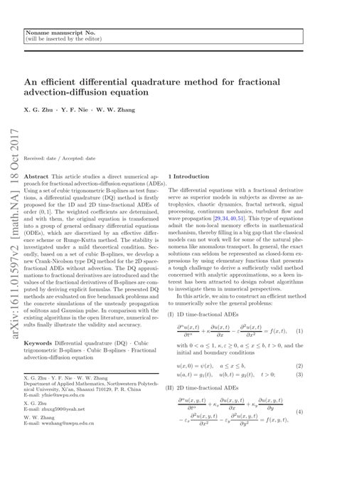 Pdf An Efficient Differential Quadrature Method For Fractional Advection Diffusion Equation
