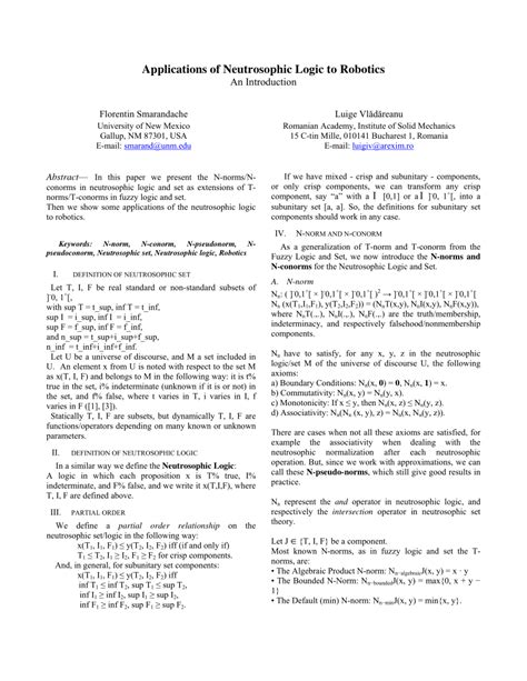Pdf Applications Of Neutrosophic Logic To Robotics An Introduction