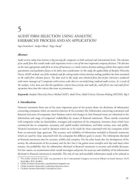 Pdf Audit Firm Selection Using Analytic Hierarchy Process And An Application
