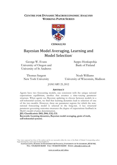Pdf Baysian Model Averaging Learning And Model Selection