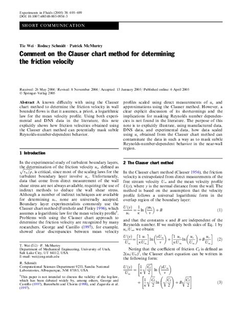 Pdf Comment On The Clauser Chart Method For Determining The Friction Velocity