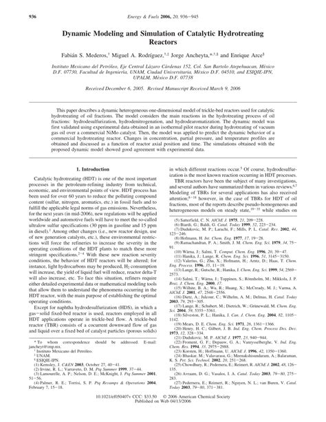 Pdf Dynamic Modeling And Simulation Of Catalytic Hydrotreating Reactors