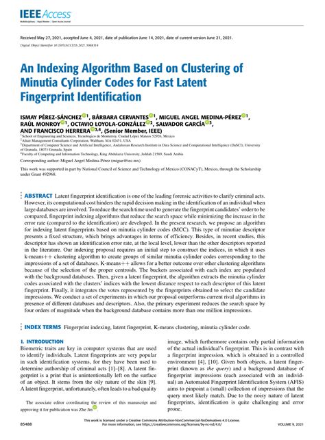 Pdf Fingerprint Indexing Based On Minutia Cylinder Code