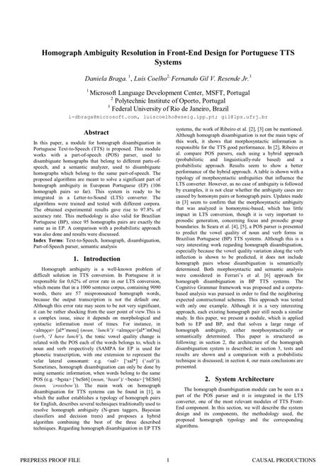 Pdf Homograph Ambiguity Resolution In Front End Design For Portuguese Tts Systems