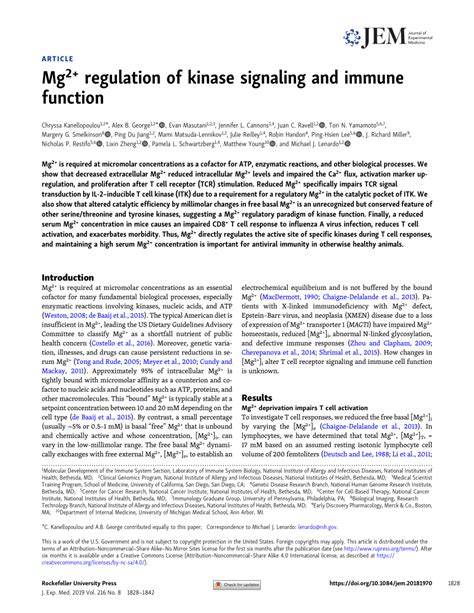 Pdf Mg 2 Regulation Of Kinase Signaling And Immune Function