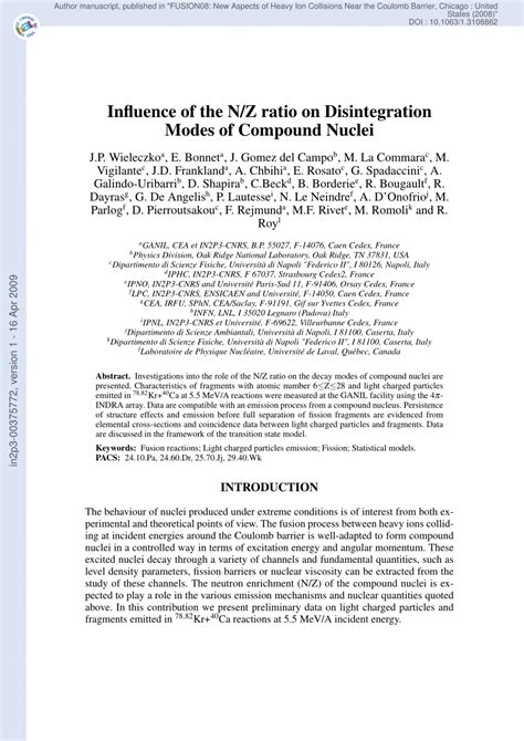 Pdf N Z Influence On Disintegration Modes Of Compound Nuclei