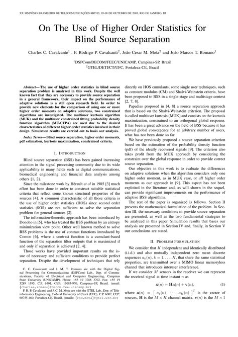 Pdf On The Use Of Higher Order Statistics For Blind Source Separation