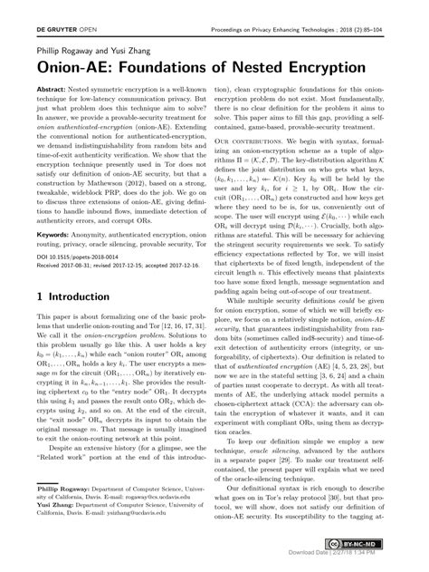 Pdf Onion Ae Foundations Of Nested Encryption Semantic Scholar