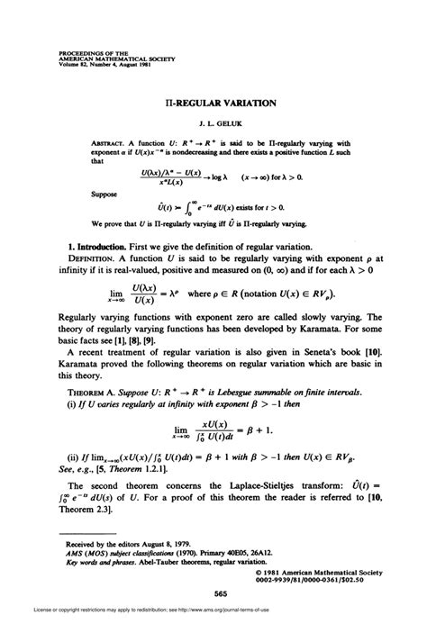 Pdf Pi Regular Variation