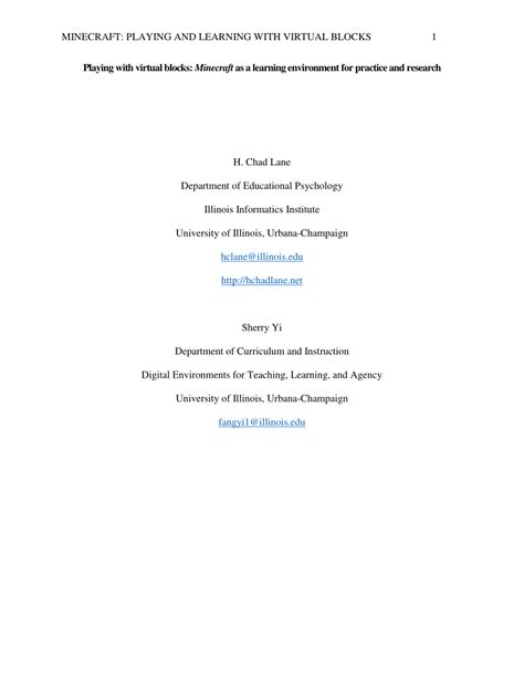Pdf Playing With Virtual Blocks Minecraft As A Learning Environment For Practice And Research