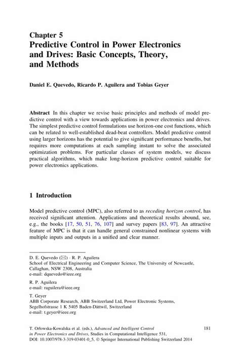 Pdf Predictive Control In Power Electronics And Drives Basic Concepts Theory And Methods