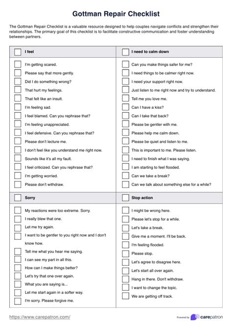 Pdf Printable Gottman Repair Checklist 2023 Calendar Printable
