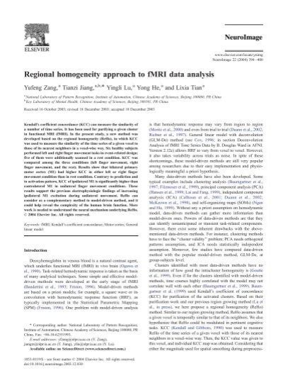 Pdf Regional Homogeneity Approach To Fmri Data Analysis