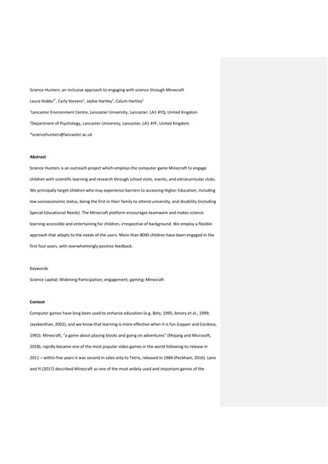 Pdf Science Hunters An Inclusive Approach To Engaging With Science Through Minecraft
