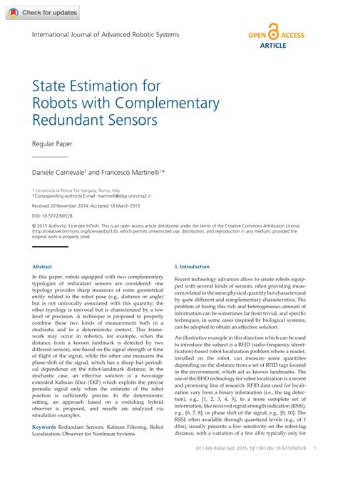Pdf State Estimation For Robots With Complementary Redundant Sensors