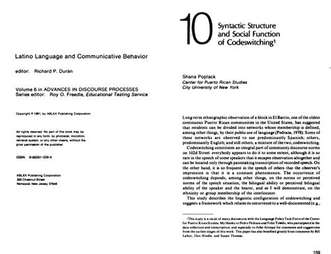 Pdf Syntactic Structure And Social Function Of Code Switching